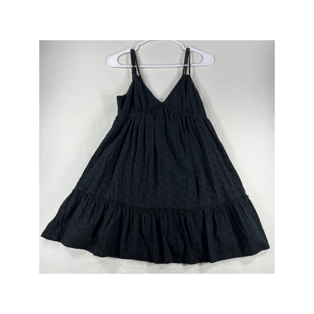 Wild Fable Black Eyelet Cotton Babydoll Mini Dress Tiered V-Neck Size Medium